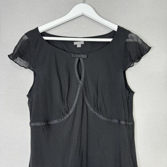 Vintage Ann Taylor Dress Womens 12 Black Silk Polka Dot Midi Fairy Whimsigoth - Picture 3 of 16